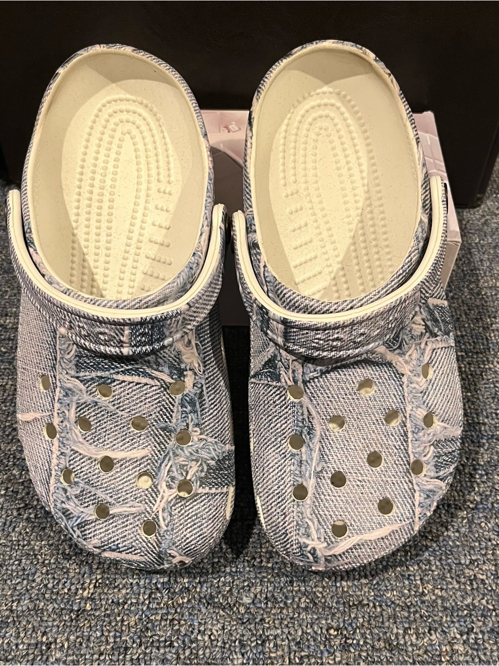 Womenâs Denim-Print Crocs - Blue
